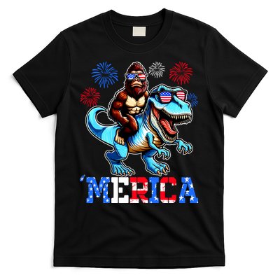 Bigfoot Riding Trex 4th Of July Merica T-Shirt