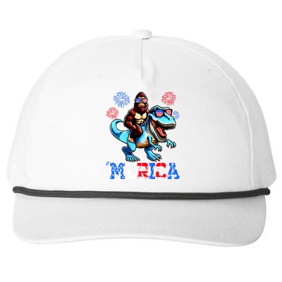 Bigfoot Riding Trex 4th Of July Merica Snapback Five-Panel Rope Hat