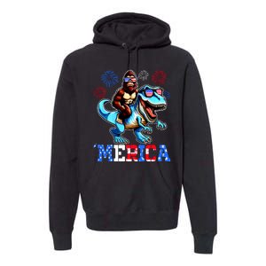 Bigfoot Riding Trex 4th Of July Merica Premium Hoodie