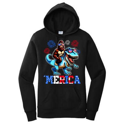 Bigfoot Riding Trex 4th Of July Merica Women's Pullover Hoodie