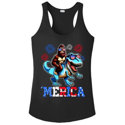 Bigfoot Riding Trex 4th Of July Merica Ladies PosiCharge Competitor Racerback Tank