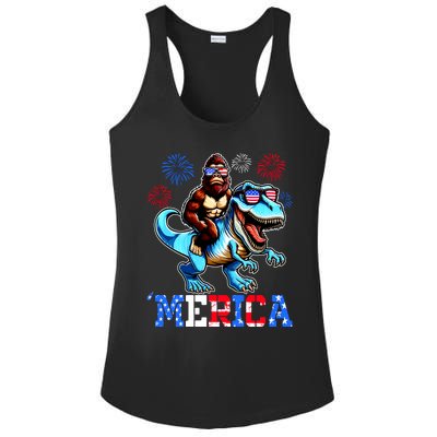 Bigfoot Riding Trex 4th Of July Merica Ladies PosiCharge Competitor Racerback Tank