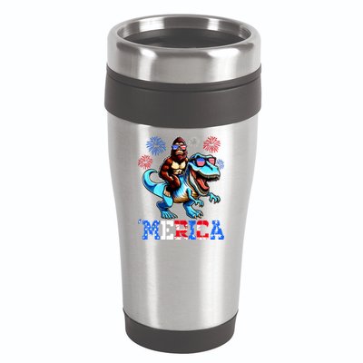Bigfoot Riding Trex 4th Of July Merica 16oz Travel Tumbler