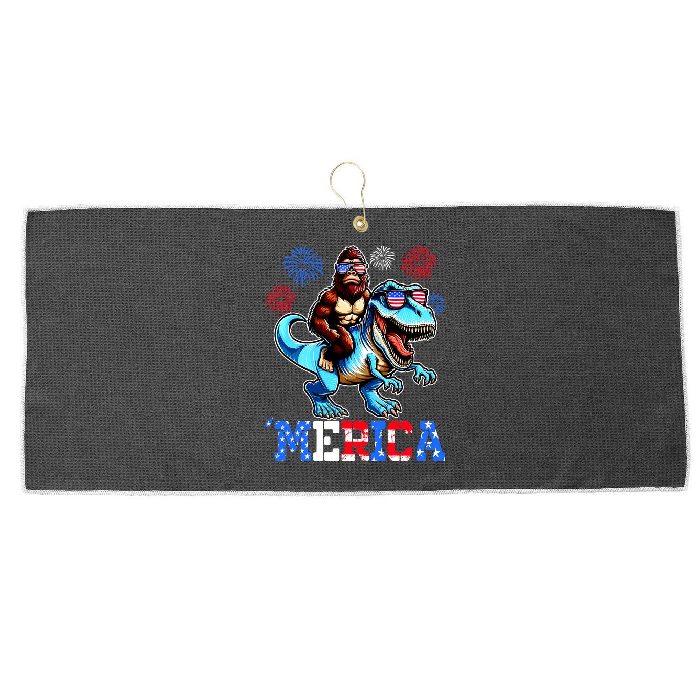 Bigfoot Riding Trex 4th Of July Merica Large Microfiber Waffle Golf Towel