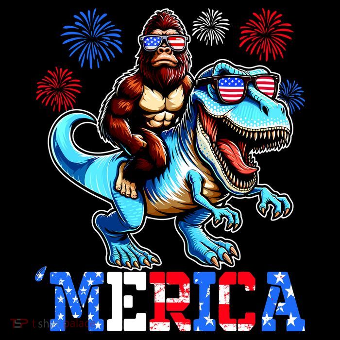 Bigfoot Riding Trex 4th Of July Merica Baby Bodysuit