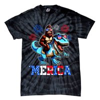 Bigfoot Riding Trex 4th Of July Merica Tie-Dye T-Shirt