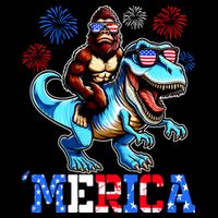 Bigfoot Riding Trex 4th Of July Merica Tie-Dye T-Shirt