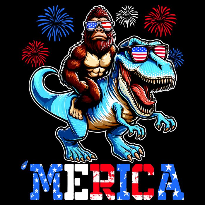 Bigfoot Riding Trex 4th Of July Merica Tie-Dye T-Shirt