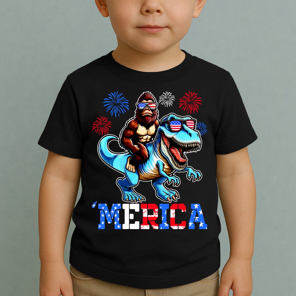 Bigfoot Riding Trex 4th Of July Merica Toddler T-Shirt
