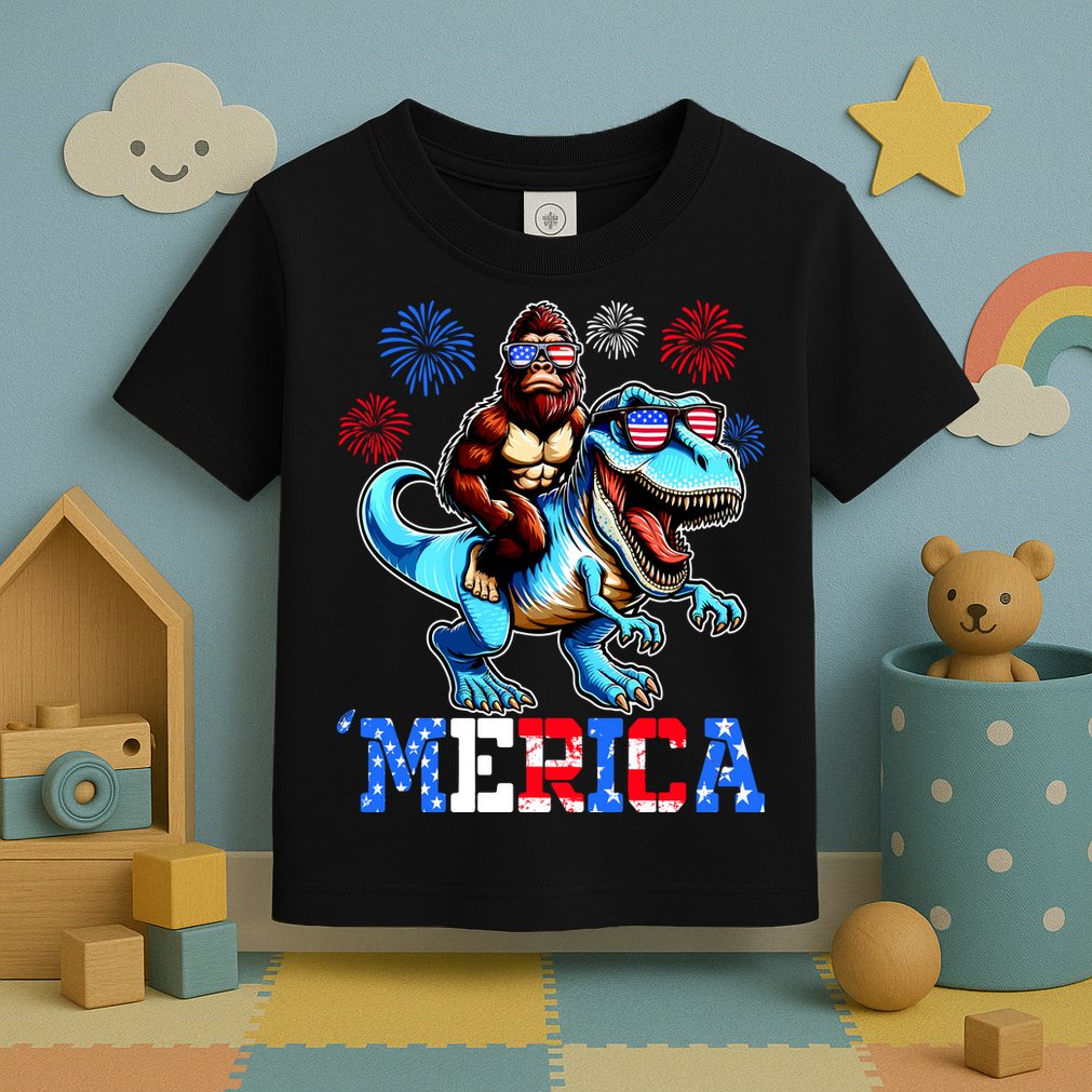 Bigfoot Riding Trex 4th Of July Merica Toddler T-Shirt