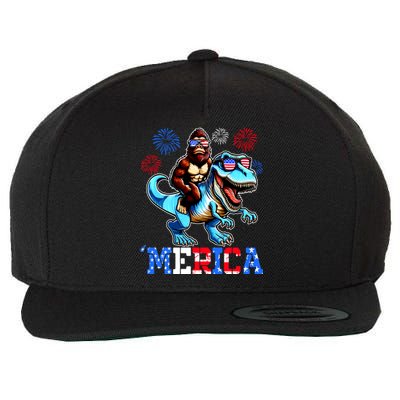 Bigfoot Riding Trex 4th Of July Merica Wool Snapback Cap