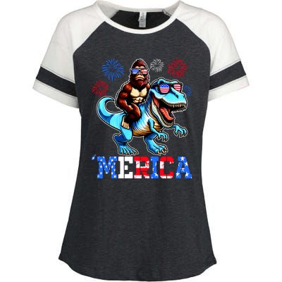 Bigfoot Riding Trex 4th Of July Merica Enza Ladies Jersey Colorblock Tee