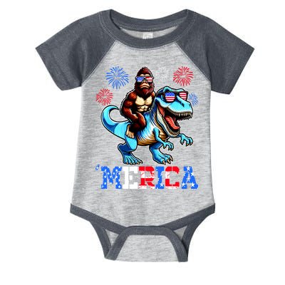 Bigfoot Riding Trex 4th Of July Merica Infant Baby Jersey Bodysuit