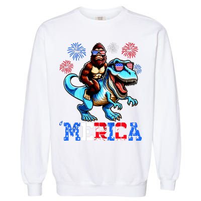 Bigfoot Riding Trex 4th Of July Merica Garment-Dyed Sweatshirt