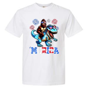 Bigfoot Riding Trex 4th Of July Merica Garment-Dyed Heavyweight T-Shirt