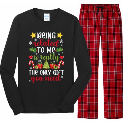 Being Related To Me Funny Christmas Family Xmas Pajamas Gift Long Sleeve Pajama Set