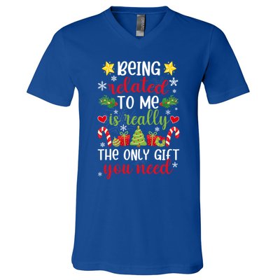 Being Related To Me Funny Christmas Family Xmas Pajamas Gift V-Neck T-Shirt