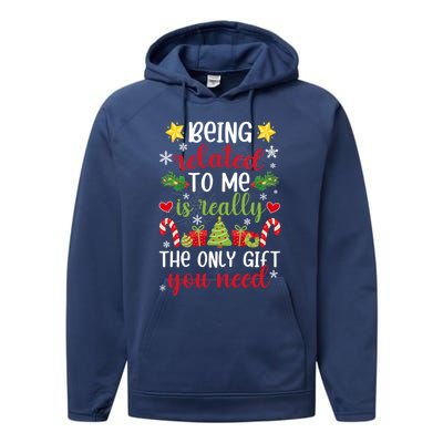 Being Related To Me Funny Christmas Family Xmas Pajamas Gift Performance Fleece Hoodie