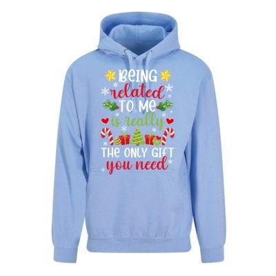 Being Related To Me Funny Christmas Family Xmas Pajamas Gift Unisex Surf Hoodie