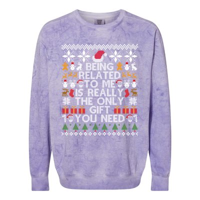 Being Related To Me Funny Christmas Family Xmas Ugly Pajamas Gift Colorblast Crewneck Sweatshirt