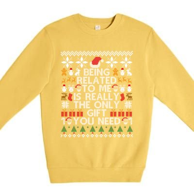 Being Related To Me Funny Christmas Family Xmas Ugly Pajamas Gift Premium Crewneck Sweatshirt