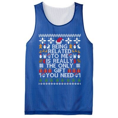 Being Related To Me Funny Christmas Family Xmas Ugly Pajamas Gift Mesh Reversible Basketball Jersey Tank