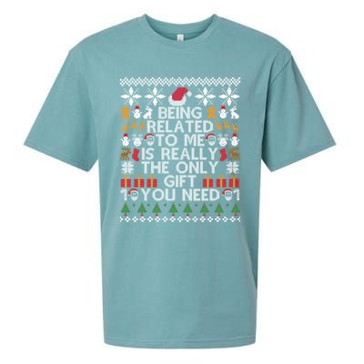 Being Related To Me Funny Christmas Family Xmas Ugly Pajamas Gift Sueded Cloud Jersey T-Shirt