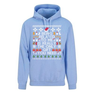 Being Related To Me Funny Christmas Family Xmas Ugly Pajamas Gift Unisex Surf Hoodie