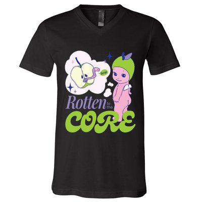 Brat Rotten To The Core Bad Apple Funny Retro V-Neck T-Shirt