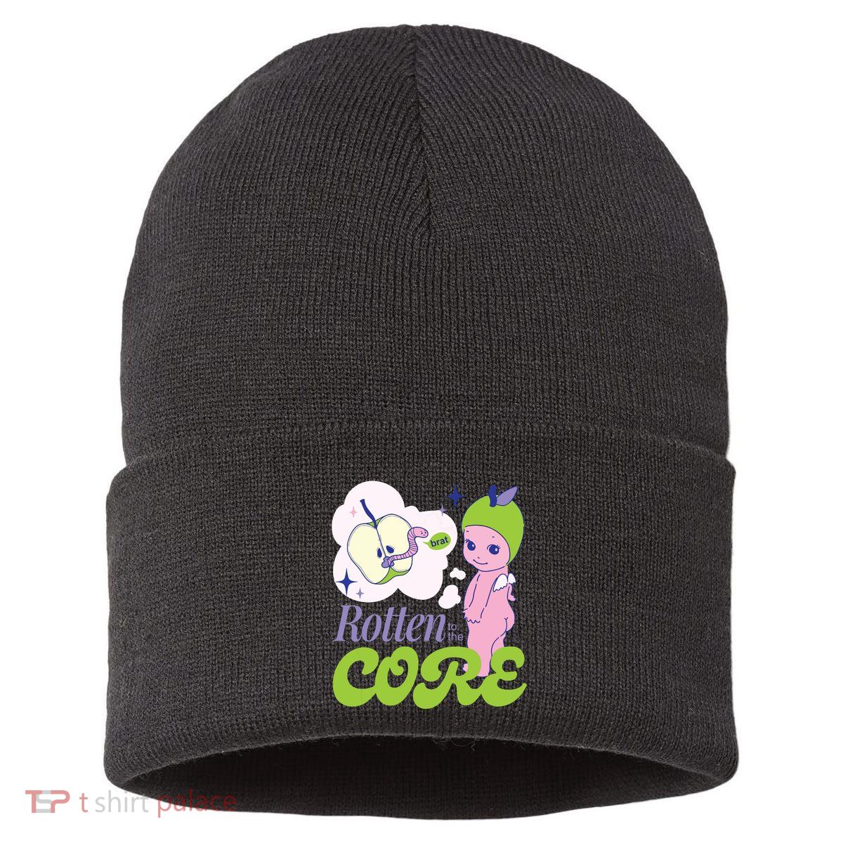 Brat Rotten To The Core Bad Apple Funny Retro Sustainable Knit Beanie
