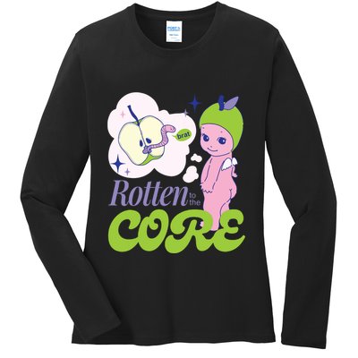 Brat Rotten To The Core Bad Apple Funny Retro Ladies Long Sleeve Shirt