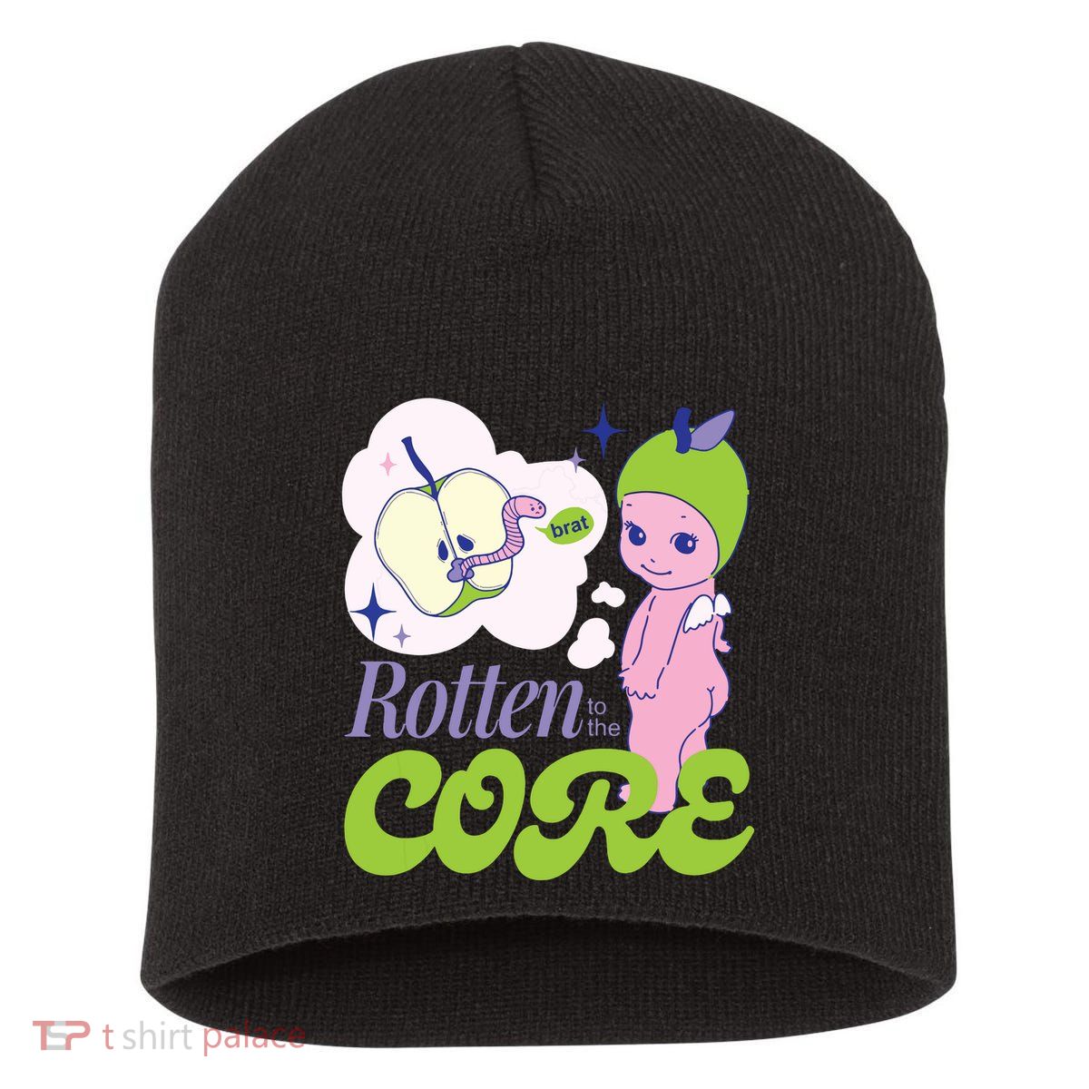 Brat Rotten To The Core Bad Apple Funny Retro Short Acrylic Beanie