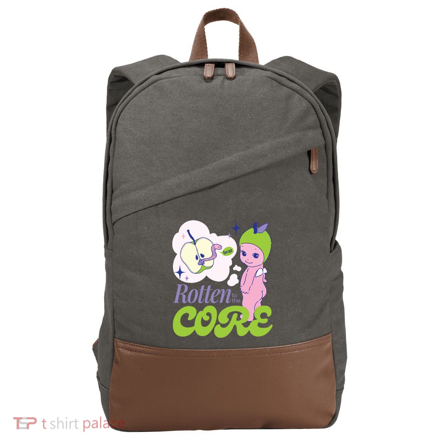 Brat Rotten To The Core Bad Apple Funny Retro Cotton Canvas Backpack