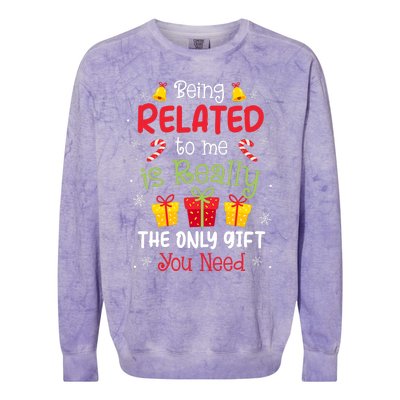 Being Related To Me Funny Christmas Family Xmas Pajamas Colorblast Crewneck Sweatshirt