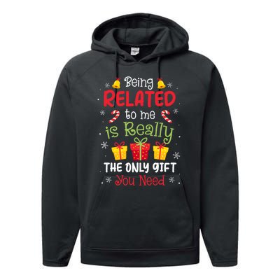 Being Related To Me Funny Christmas Family Xmas Pajamas Performance Fleece Hoodie