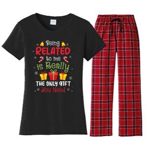 Being Related To Me Funny Christmas Family Xmas Pajamas Women's Flannel Pajama Set