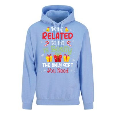 Being Related To Me Funny Christmas Family Xmas Pajamas Unisex Surf Hoodie