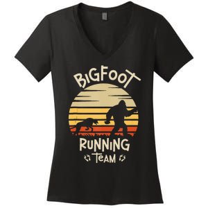 Bigfoot Running Team Yeti Sasquatch Women's V-Neck T-Shirt