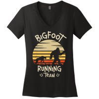 Bigfoot Running Team Yeti Sasquatch Women's V-Neck T-Shirt