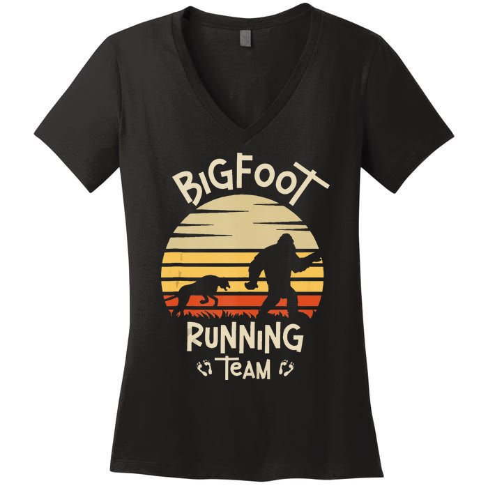 Bigfoot Running Team Yeti Sasquatch Women's V-Neck T-Shirt