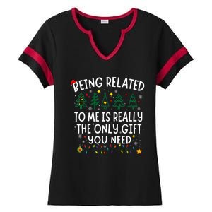 Being Related To Me Funny Christmas Family Ladies Halftime Notch Neck Tee