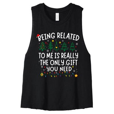 Being Related To Me Funny Christmas Family Women's Racerback Cropped Tank