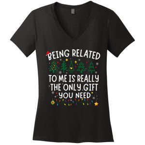 Being Related To Me Funny Christmas Family Women's V-Neck T-Shirt