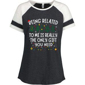 Being Related To Me Funny Christmas Family Enza Ladies Jersey Colorblock Tee