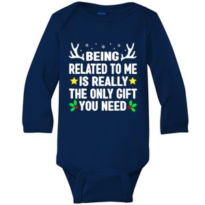 Being Related To Me Funny Christmas Pajama Family Squad Xmas Cute Gift Baby Long Sleeve Bodysuit