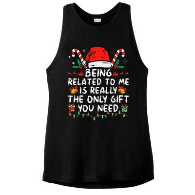 Being Related To Me Funny Christmas Family Xmas Pajamas  Ladies PosiCharge Tri-Blend Wicking Tank