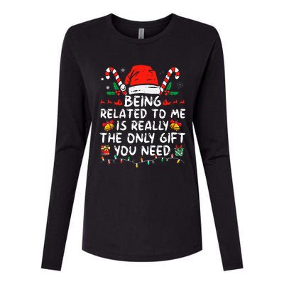 Being Related To Me Funny Christmas Family Xmas Pajamas  Womens Cotton Relaxed Long Sleeve T-Shirt