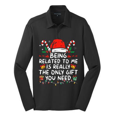 Being Related To Me Funny Christmas Family Xmas Pajamas  Silk Touch Performance Long Sleeve Polo