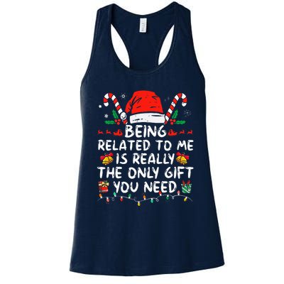 Being Related To Me Funny Christmas Family Xmas Pajamas  Women's Racerback Tank