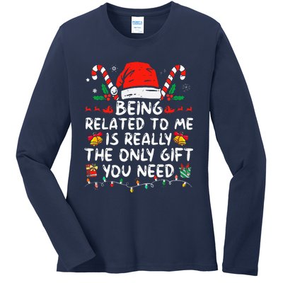 Being Related To Me Funny Christmas Family Xmas Pajamas  Ladies Long Sleeve Shirt